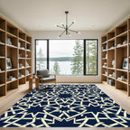 Navy Geometric Star Interlocking Lattice Rug