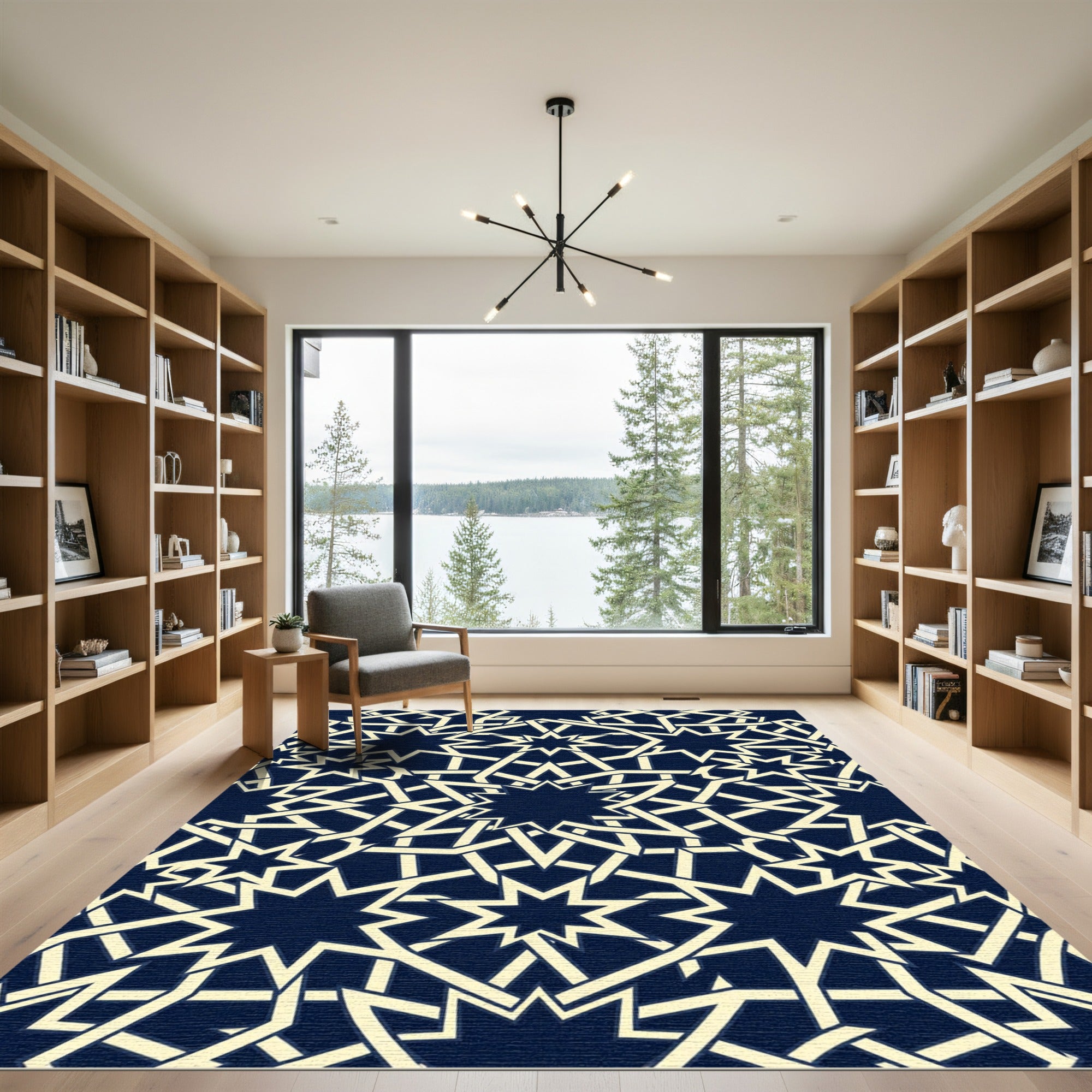 Navy Geometric Star Interlocking Lattice Rug