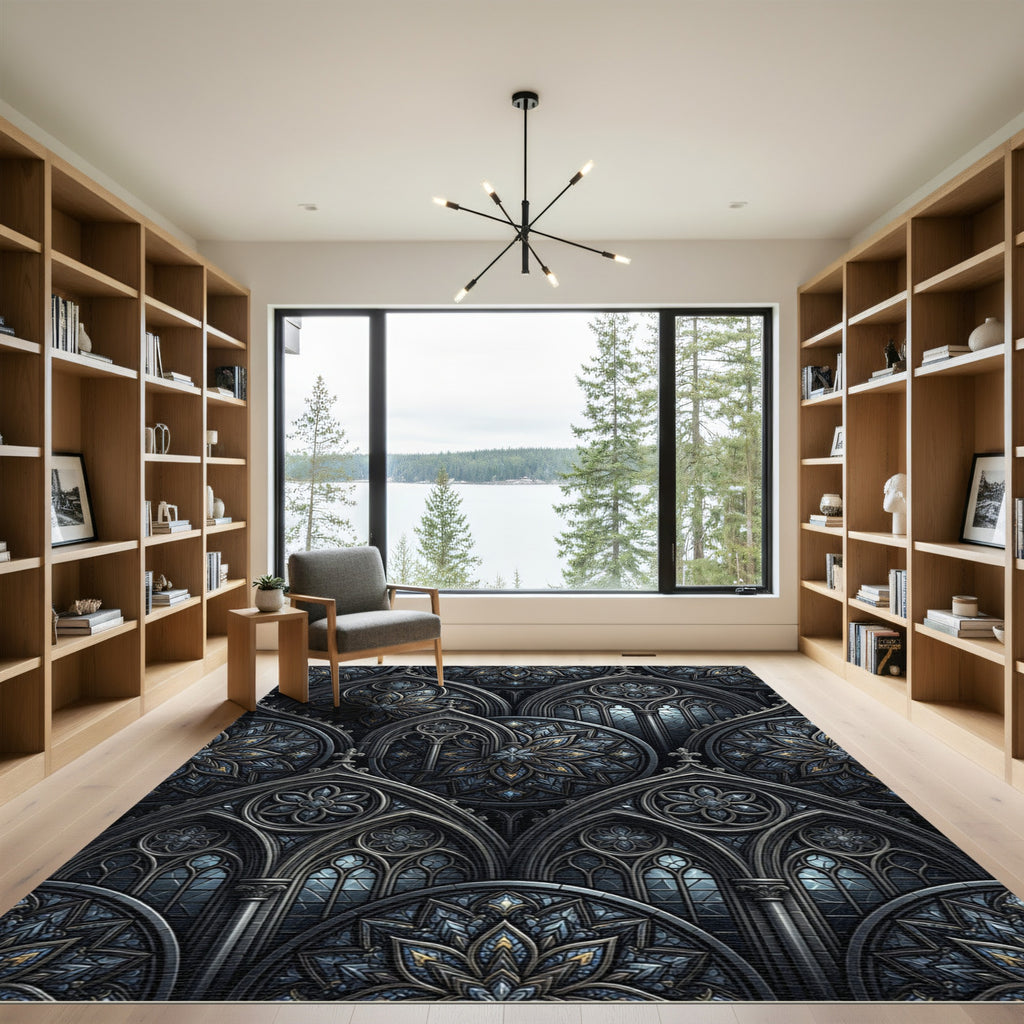 Gothic Stained Glass Mandalas Grey Rug