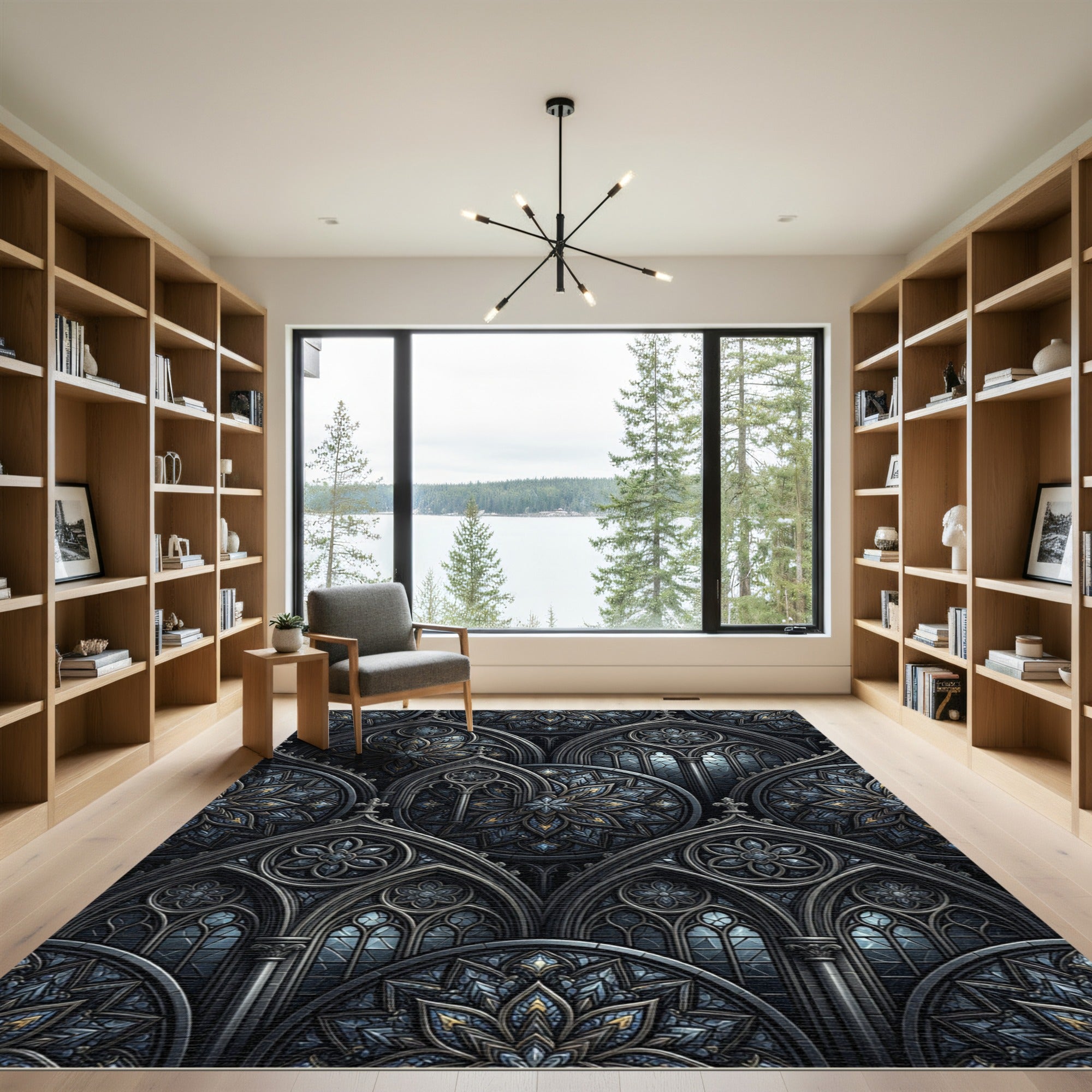 Gothic Stained Glass Mandalas Grey Rug