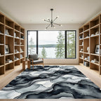 Monochrome Abstract Ink Flow Swirl Rug