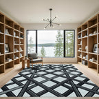 Charcoal Intersecting Slanted Geometric Lines Rug