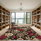 Ornate Red and Cream Rose Scrollwork Rug