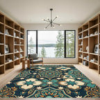 Ornate Teal Golden Medallion Tapestry Rug