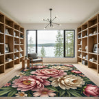 Elegant Blush Peony Botanical Illustration Rug