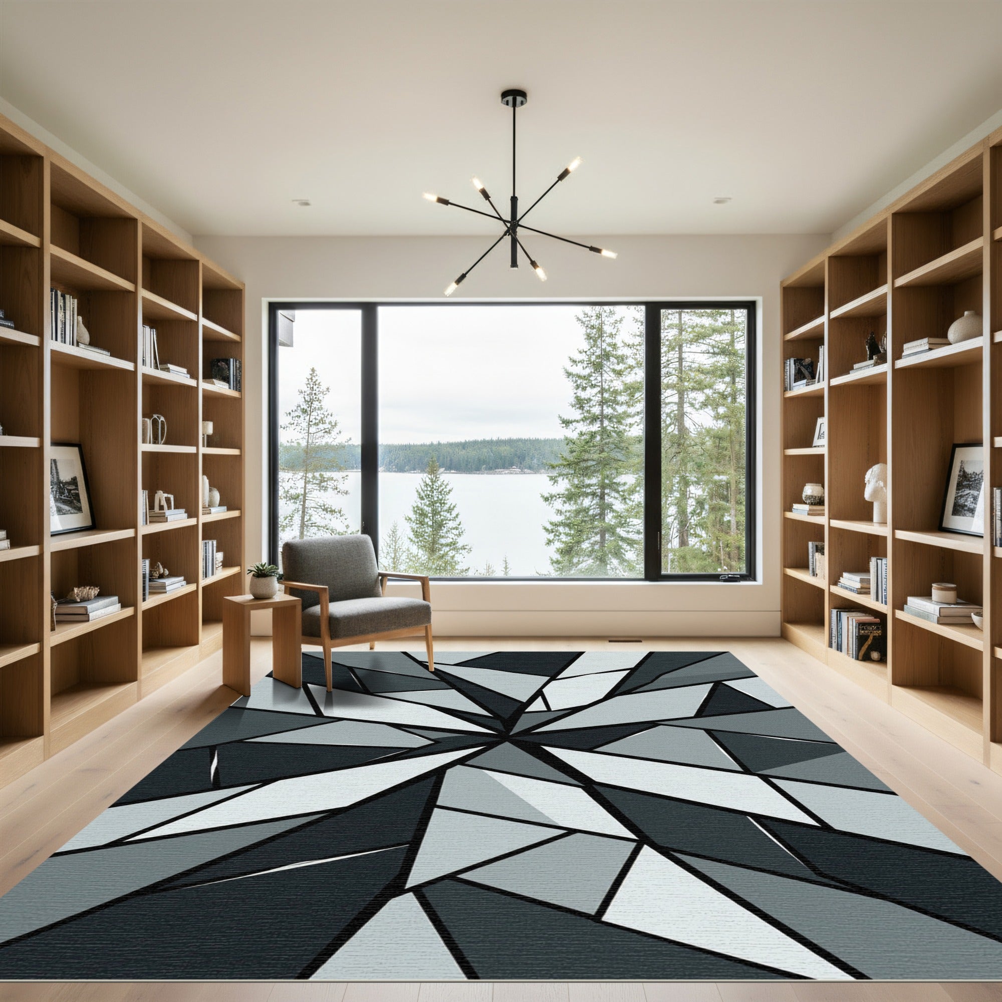 Monochrome Geometric Sharp Abstract Faceted Rug