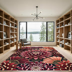 Crimson Pink Floral Fan Art Deco Rug