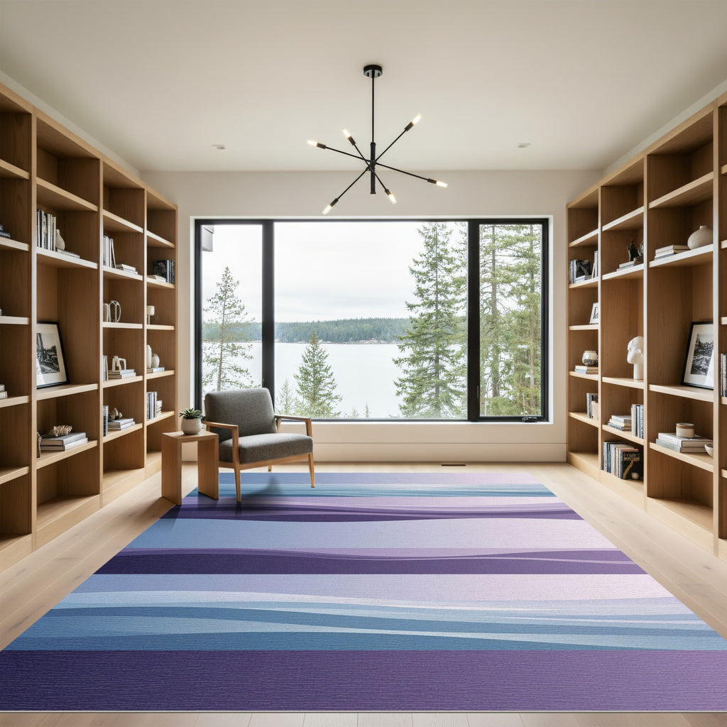 Serene Indigo and Lavender Layered Ocean Wave Rug