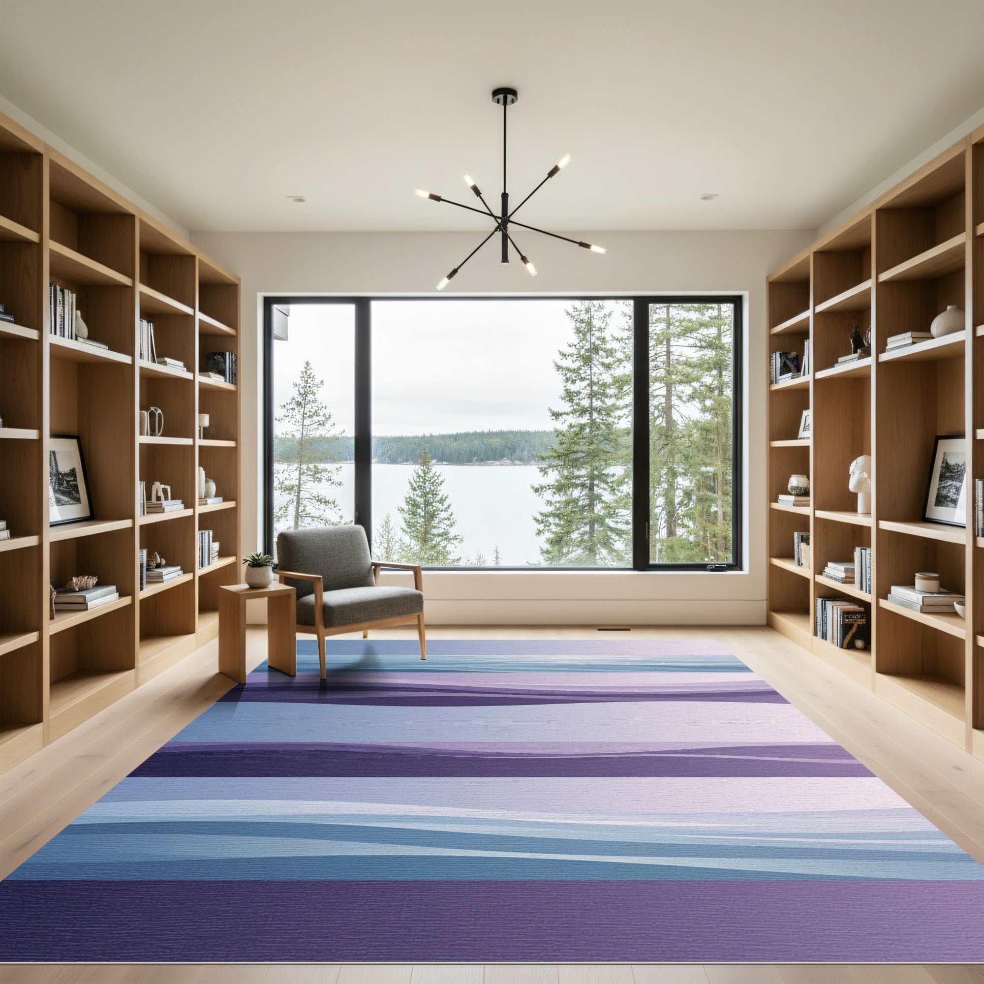 Serene Indigo and Lavender Layered Ocean Wave Rug