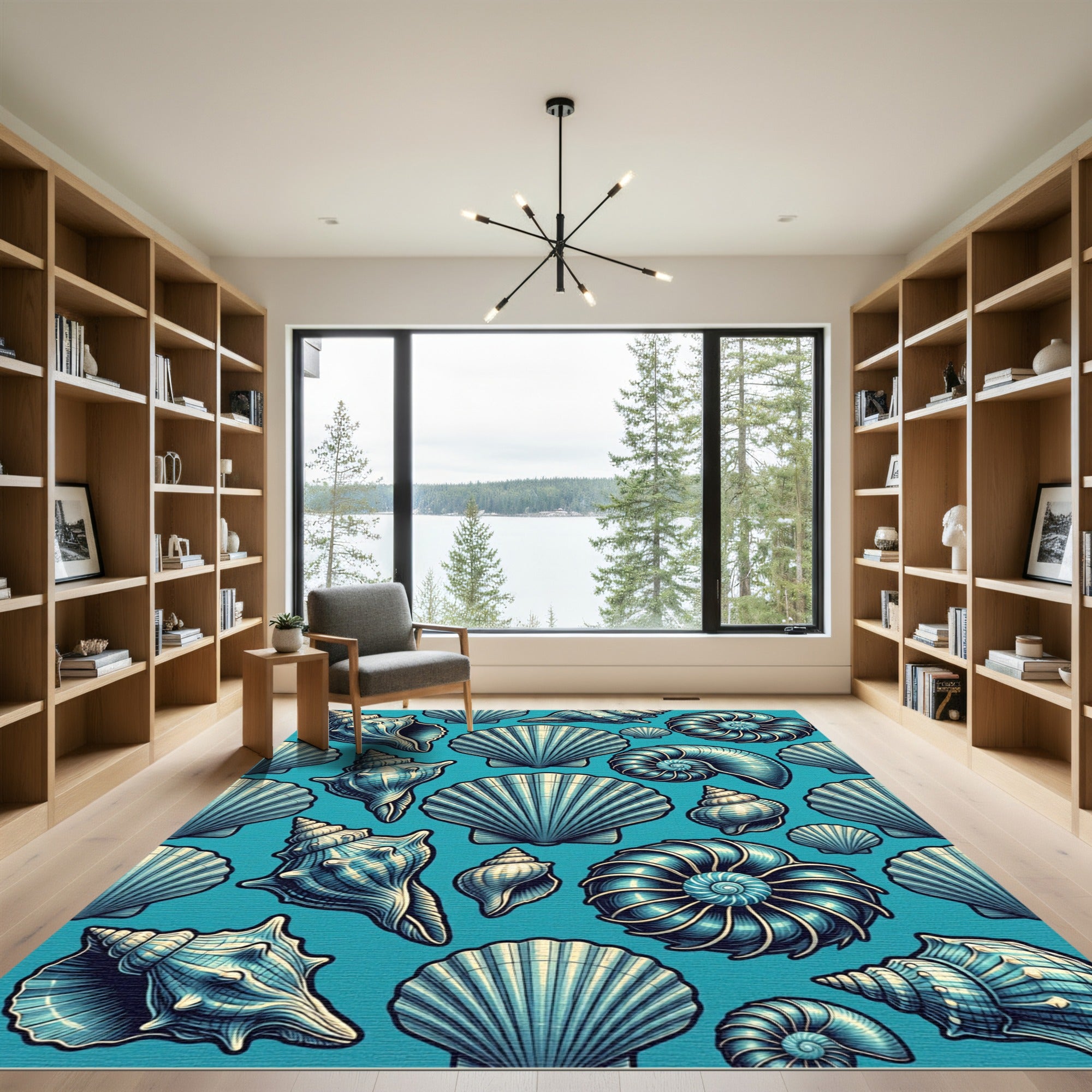 Coastal Teal Seashell Nautical Illustration Rug