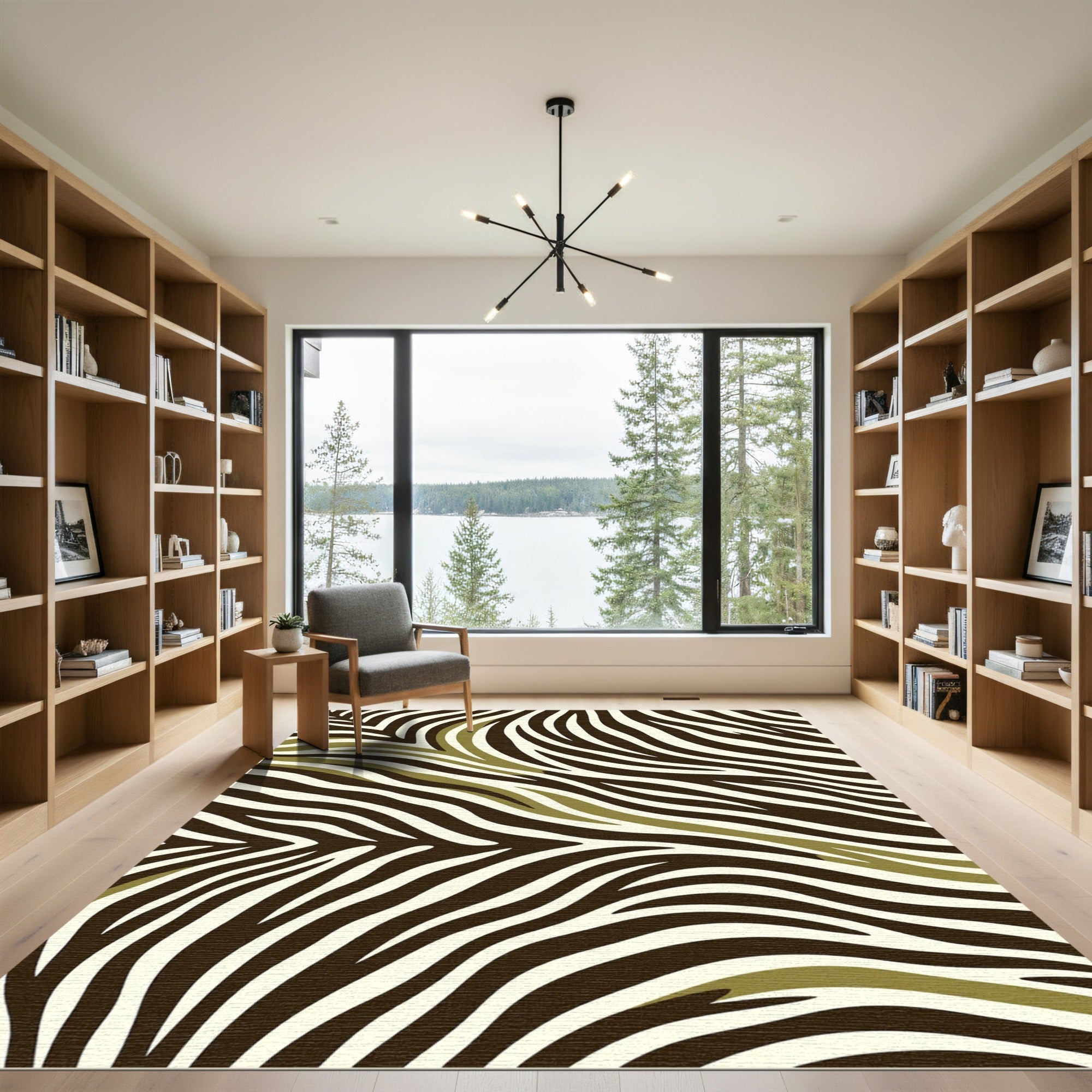 Modern Olive Green Zebra Animal Stripe Rug