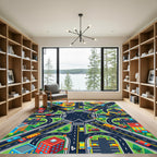 Vibrant Isometric City Traffic Map Rug
