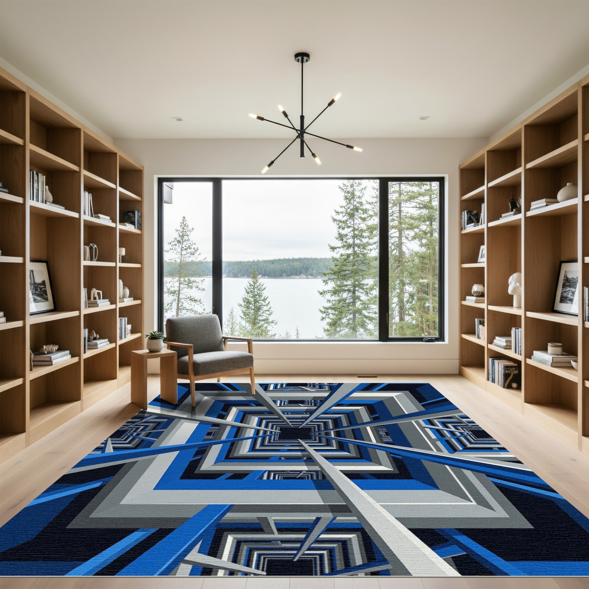 Modern Geometric Blue White Tunnel Rug