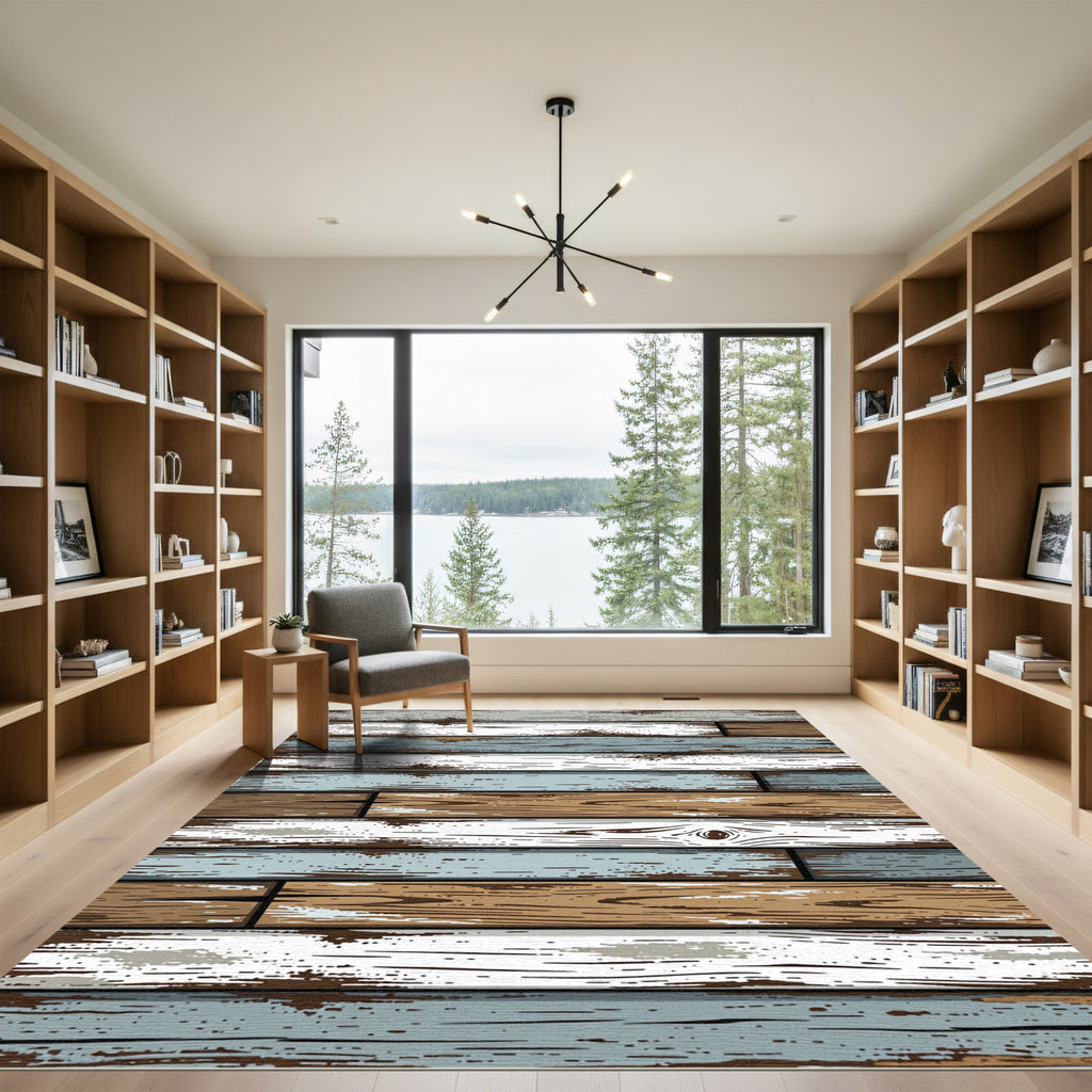 Rustic Weathered Multicolored Wood Planks Rug
