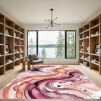 Swirling Burgundy and Coral Abstract Wave Rug