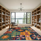 Geometric Sunburst Sundial Patchwork Rug
