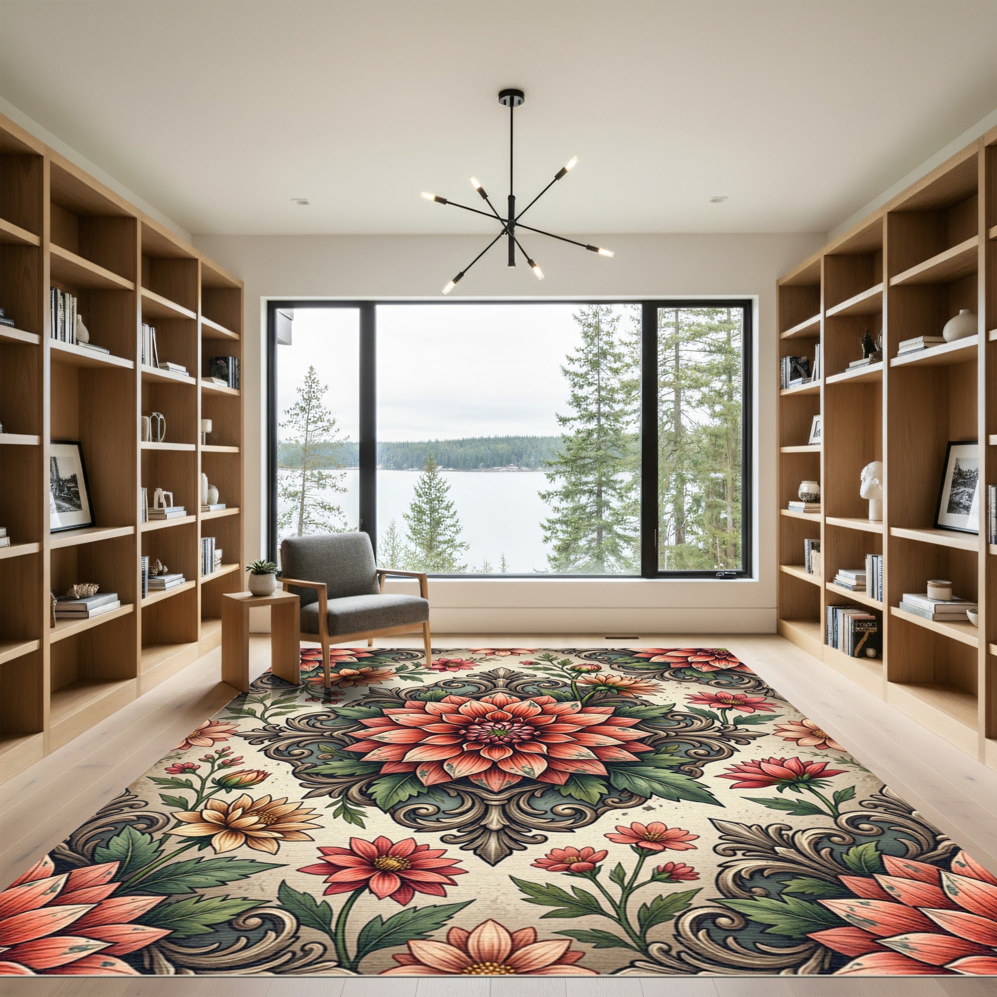 Vintage Peach Floral Damask Medallion Rug