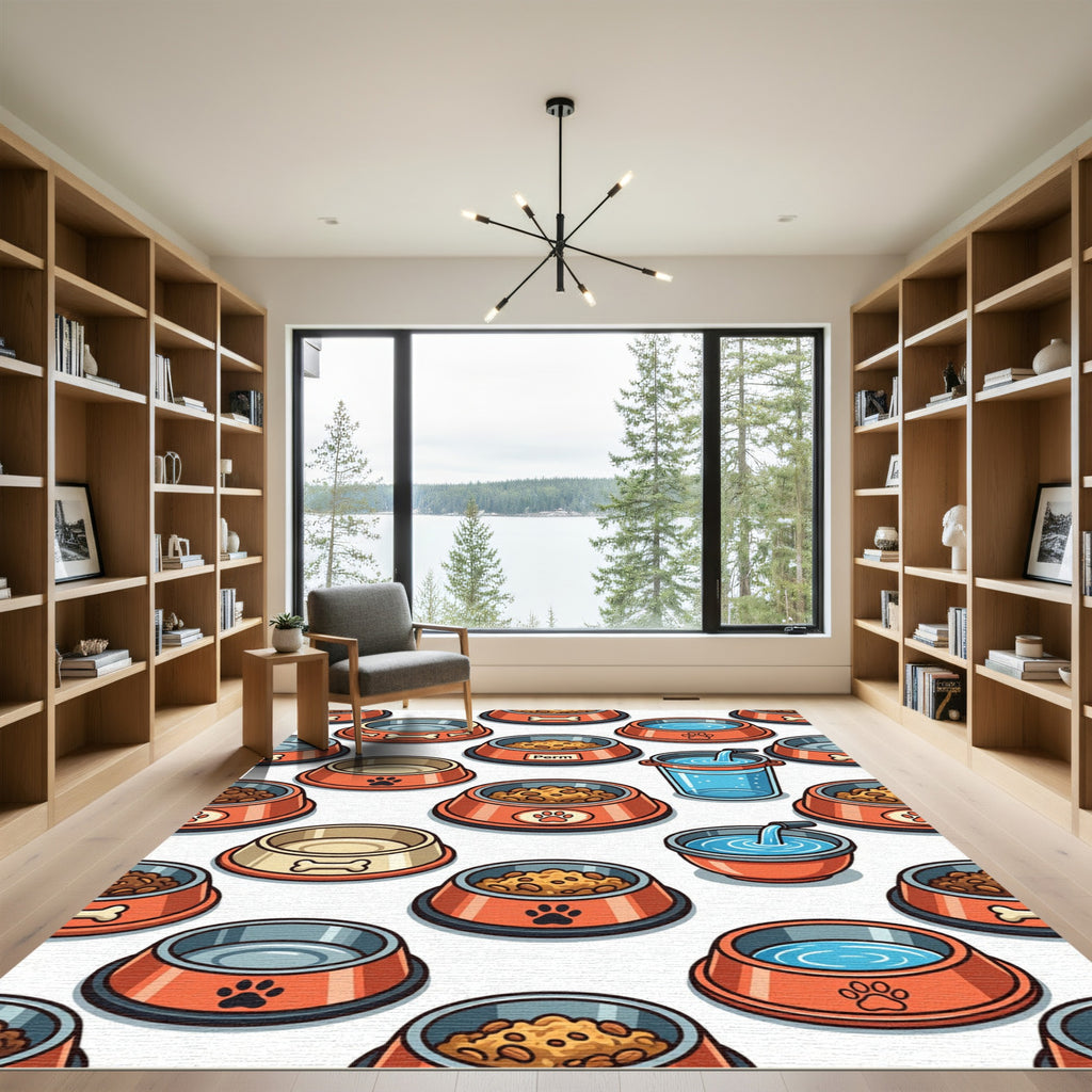 Orange Pet Food Bowl Seamless Artwork Rug