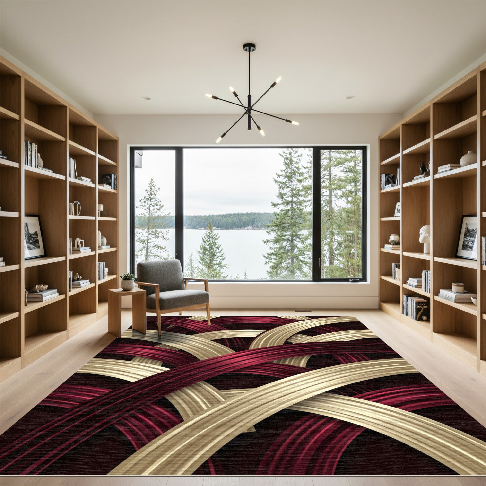 Crimson Gold Ribbons Weave Rug