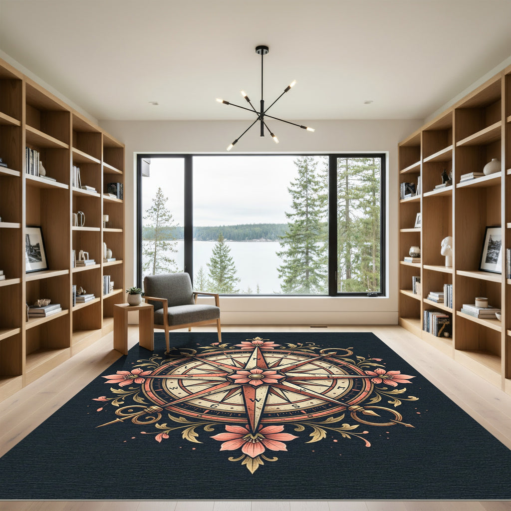 Coral Pink Compass Floral Embossing Rug