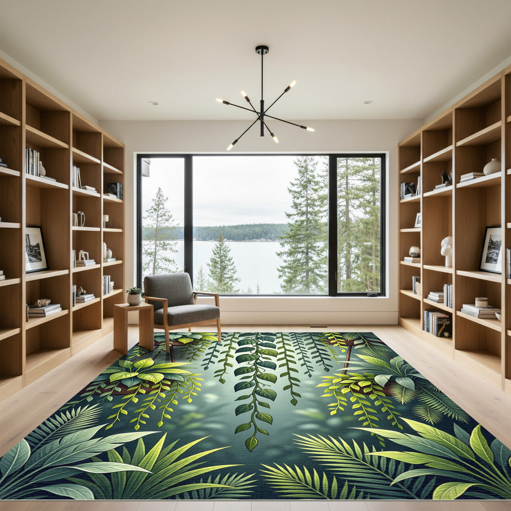 Lush Green Tropical Foliage Hanging Vines Rug