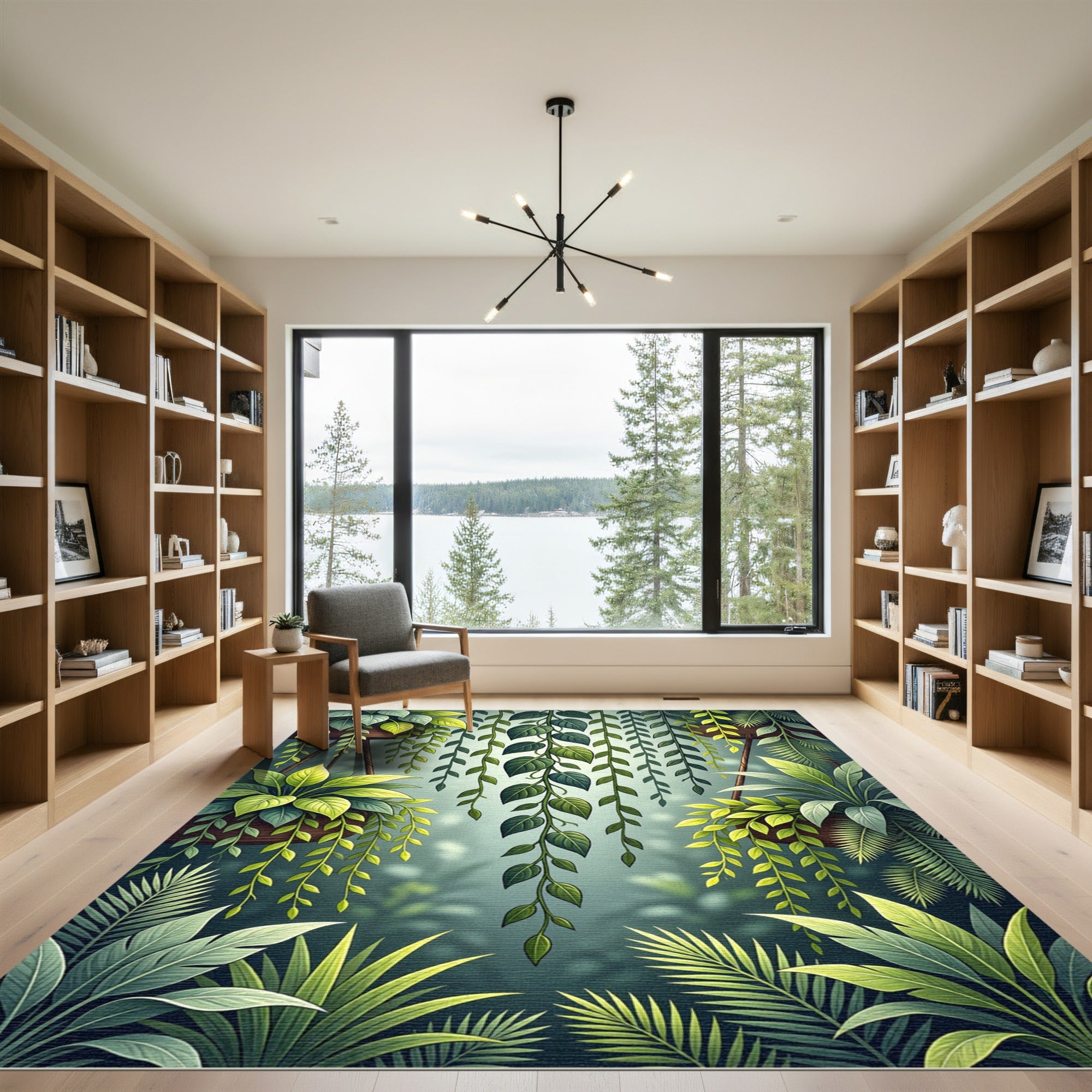 Lush Green Tropical Foliage Hanging Vines Rug