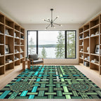 Teal Green Woven Mandala Textile Rug