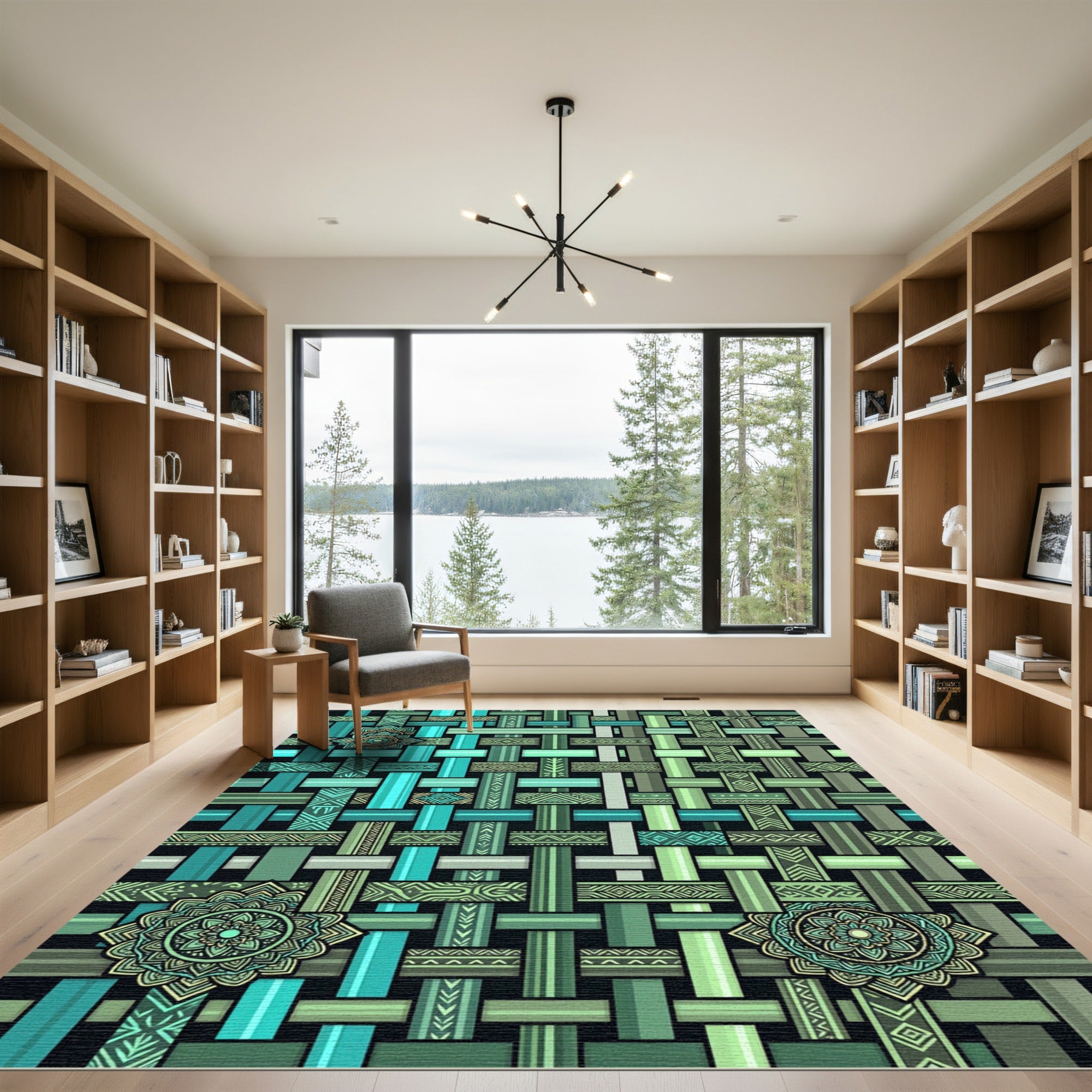 Teal Green Woven Mandala Textile Rug
