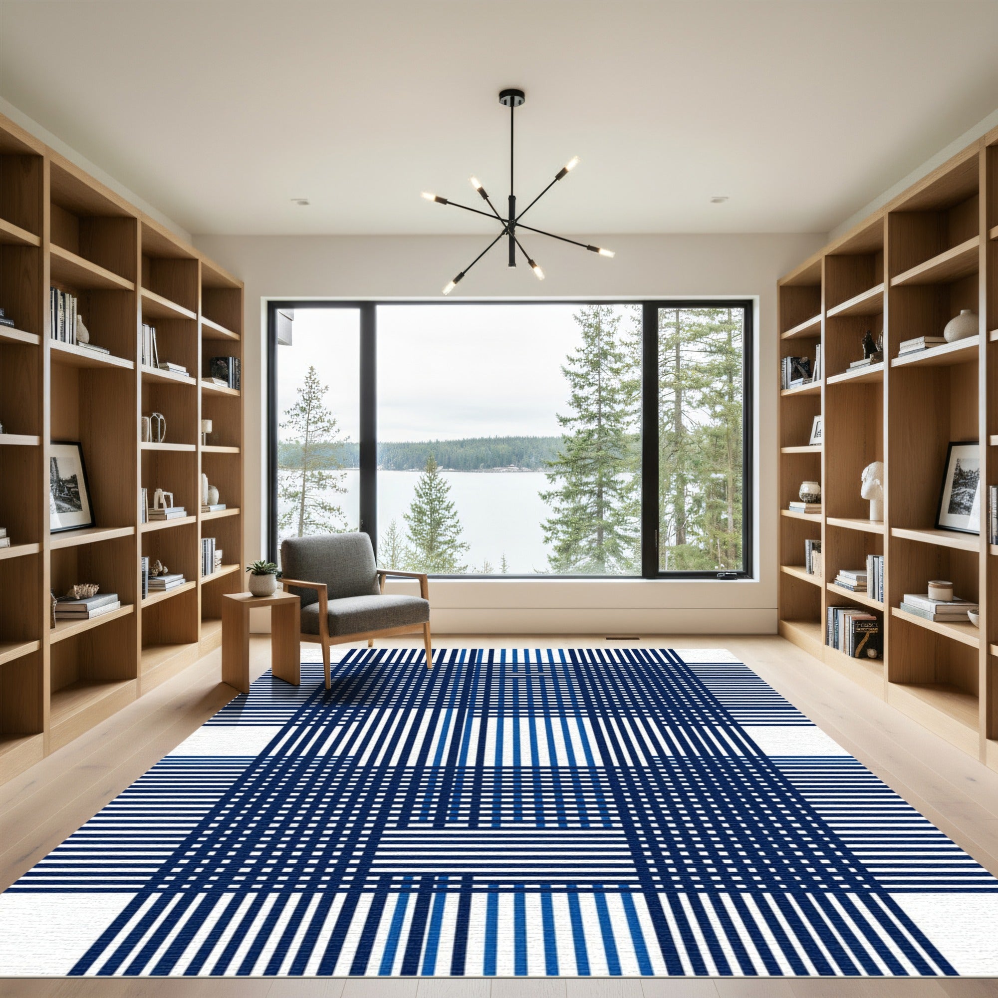 Classic Blue Plaid Stripe Rug