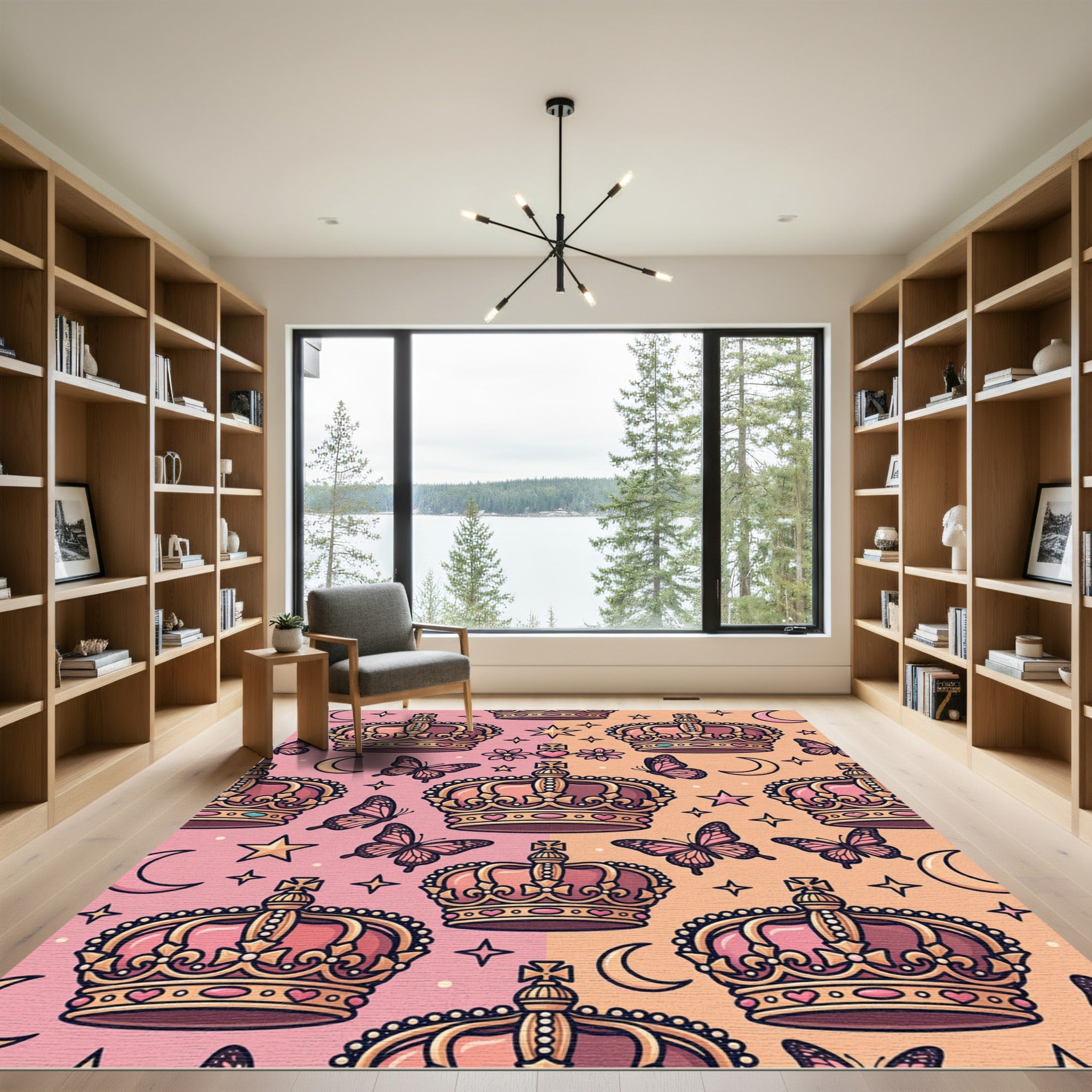 Pink Peach Crown Butterfly Celestial Rug