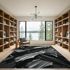 Monochromatic Abstract Brushstroke Art Rug