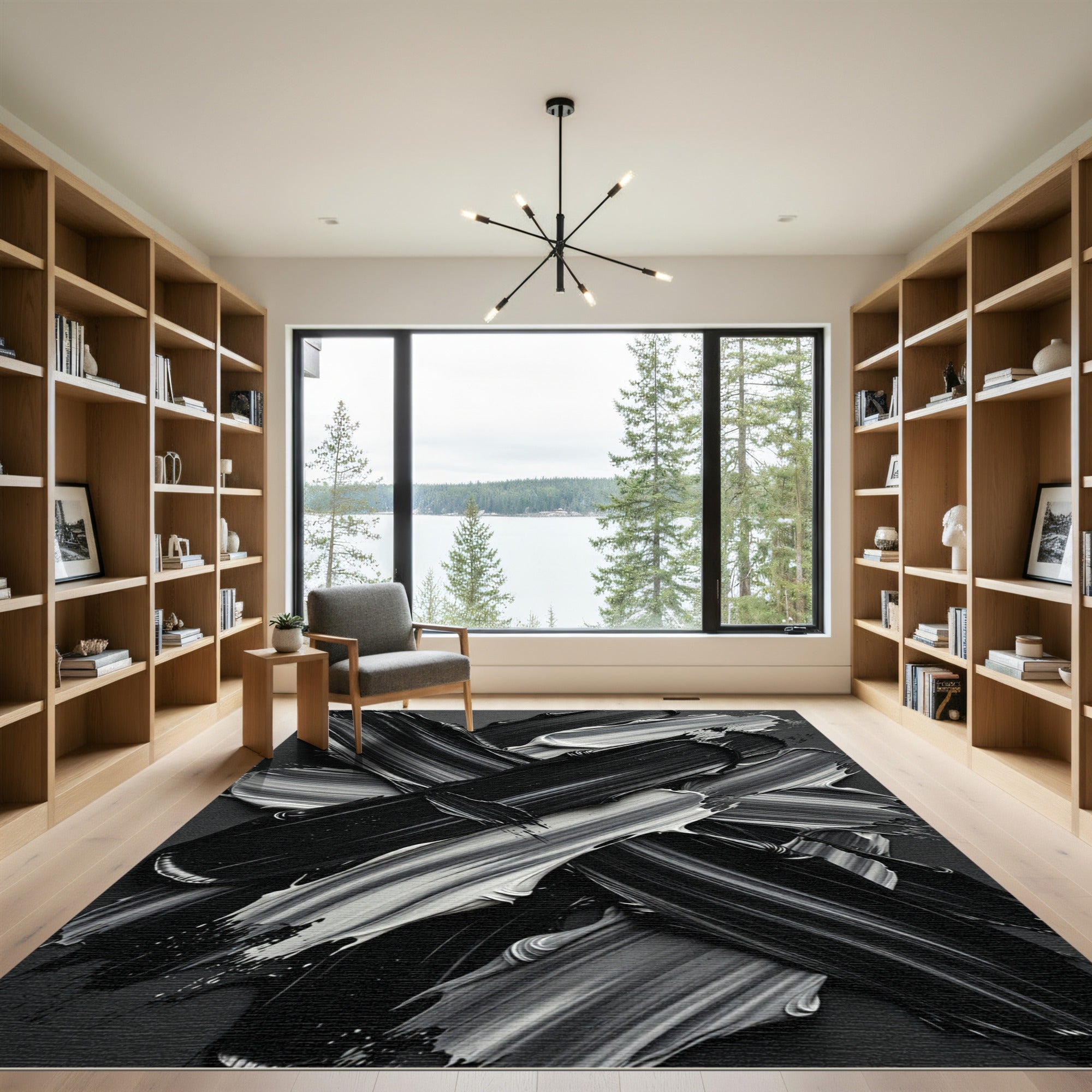 Monochromatic Abstract Brushstroke Art Rug