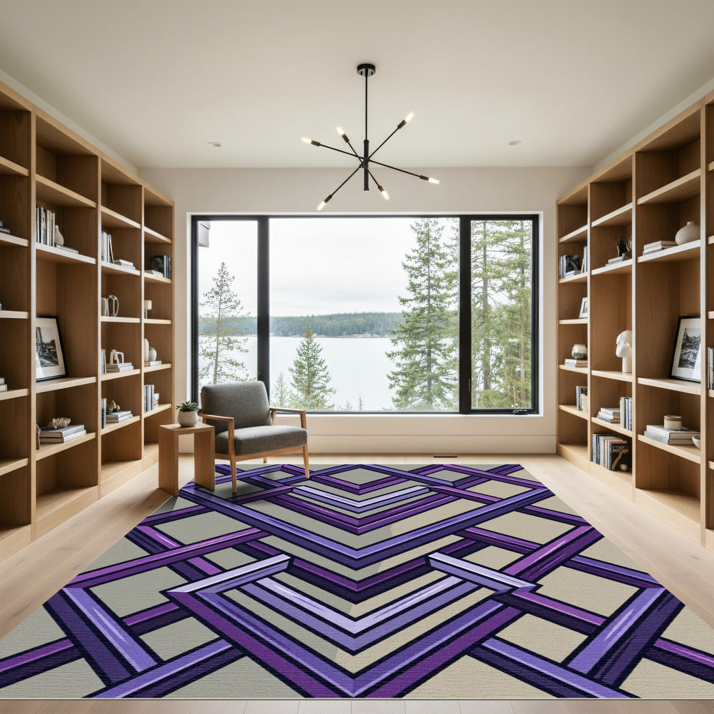Geometric Violet Interlocking Chevron Abyss Rug