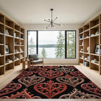Gothic Heart Scrollwork Crimson Beige Rug
