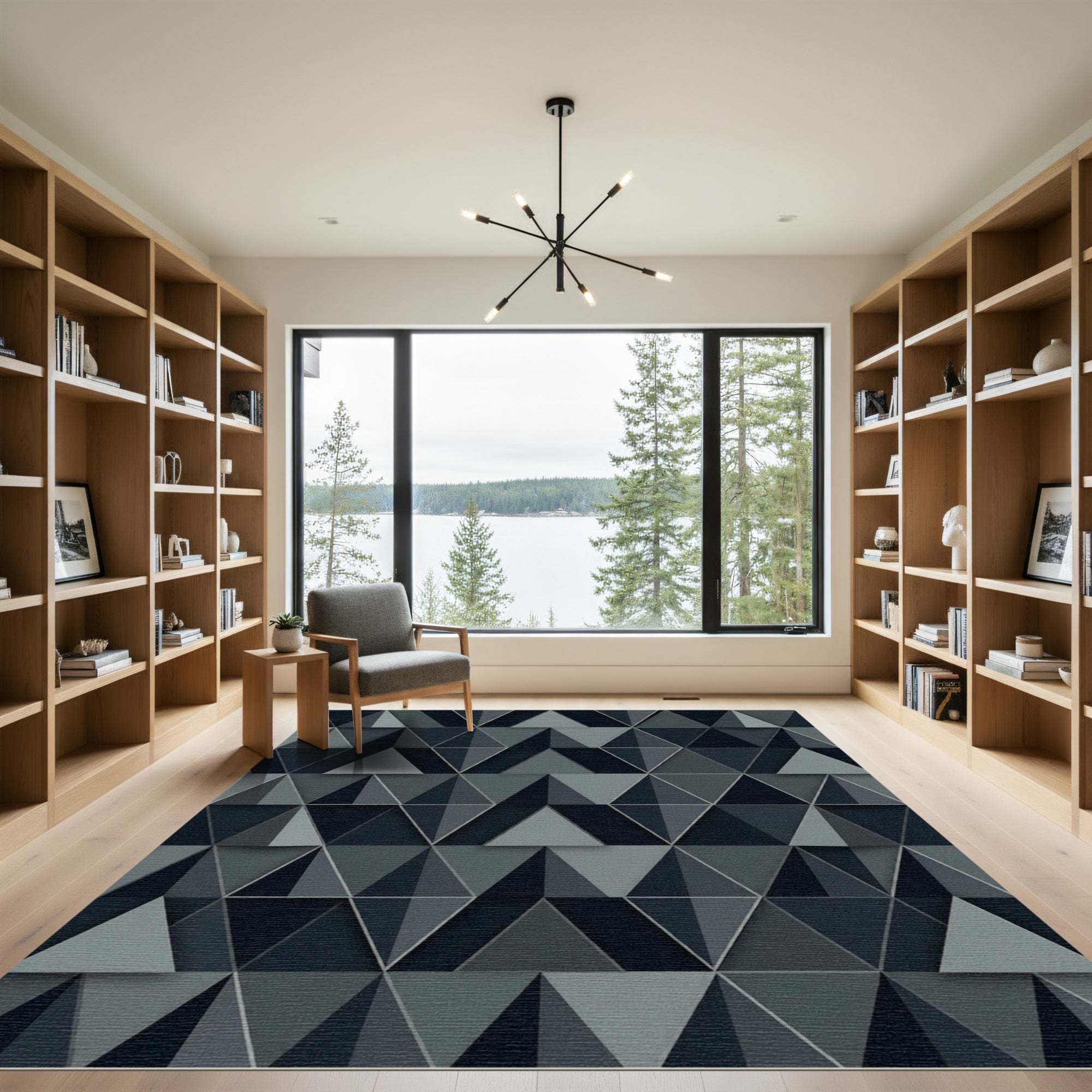 Urban Grey Geometric Triangle Tessellation Rug