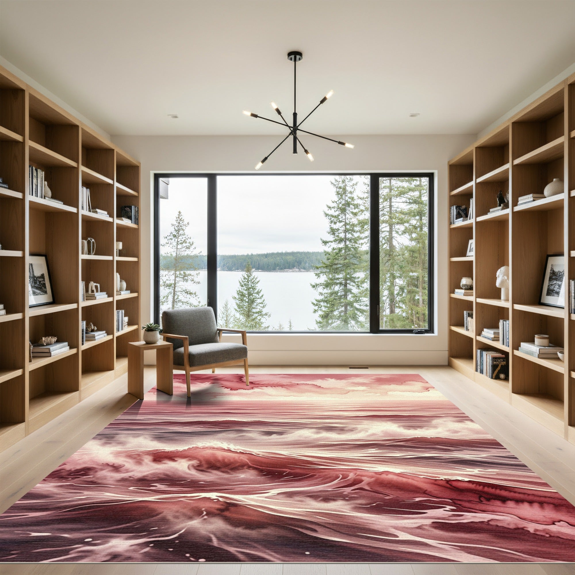 Crimson Sea Wave Watercolor Vista Rug