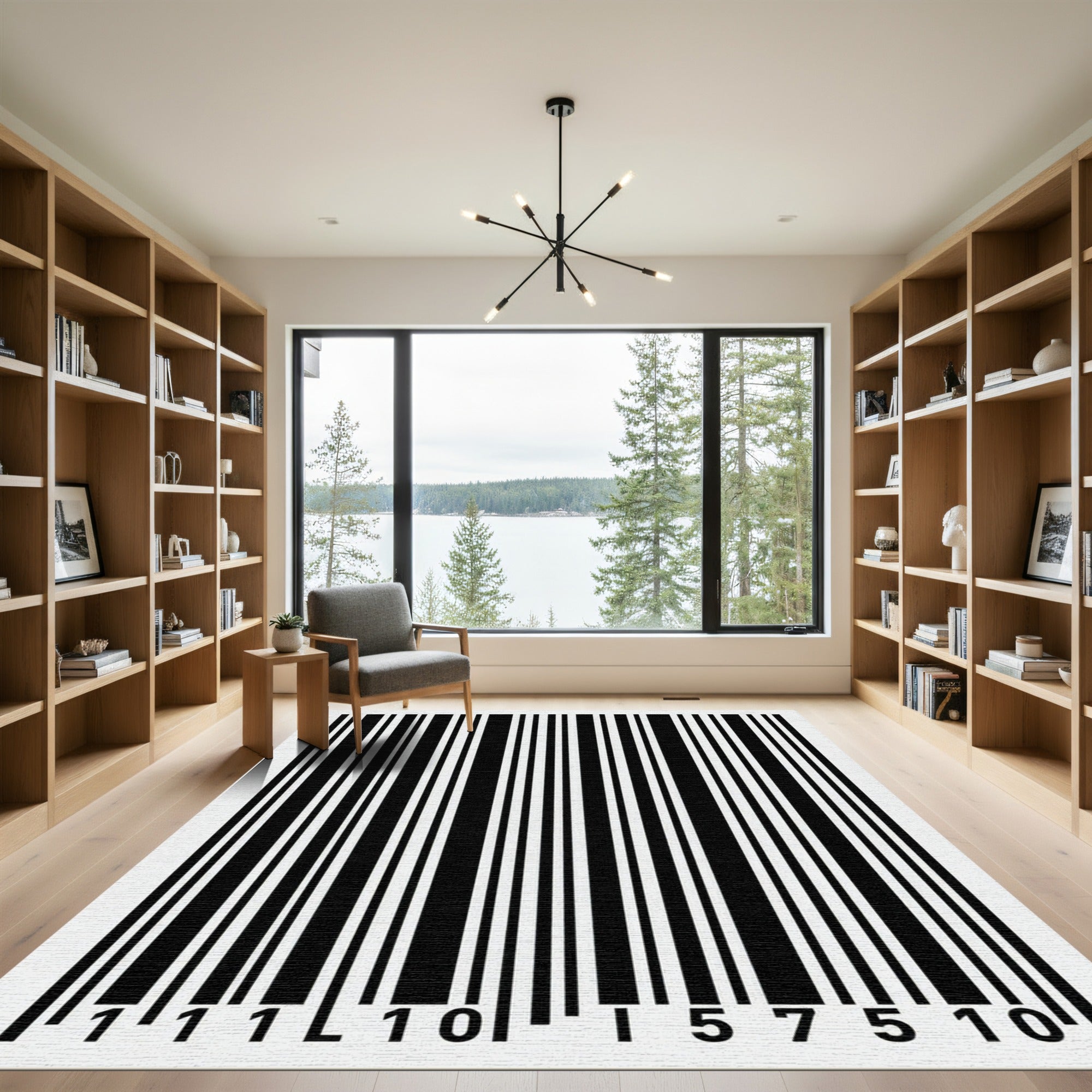 Minimalist Vertical Black White Abstract Stripe Rug