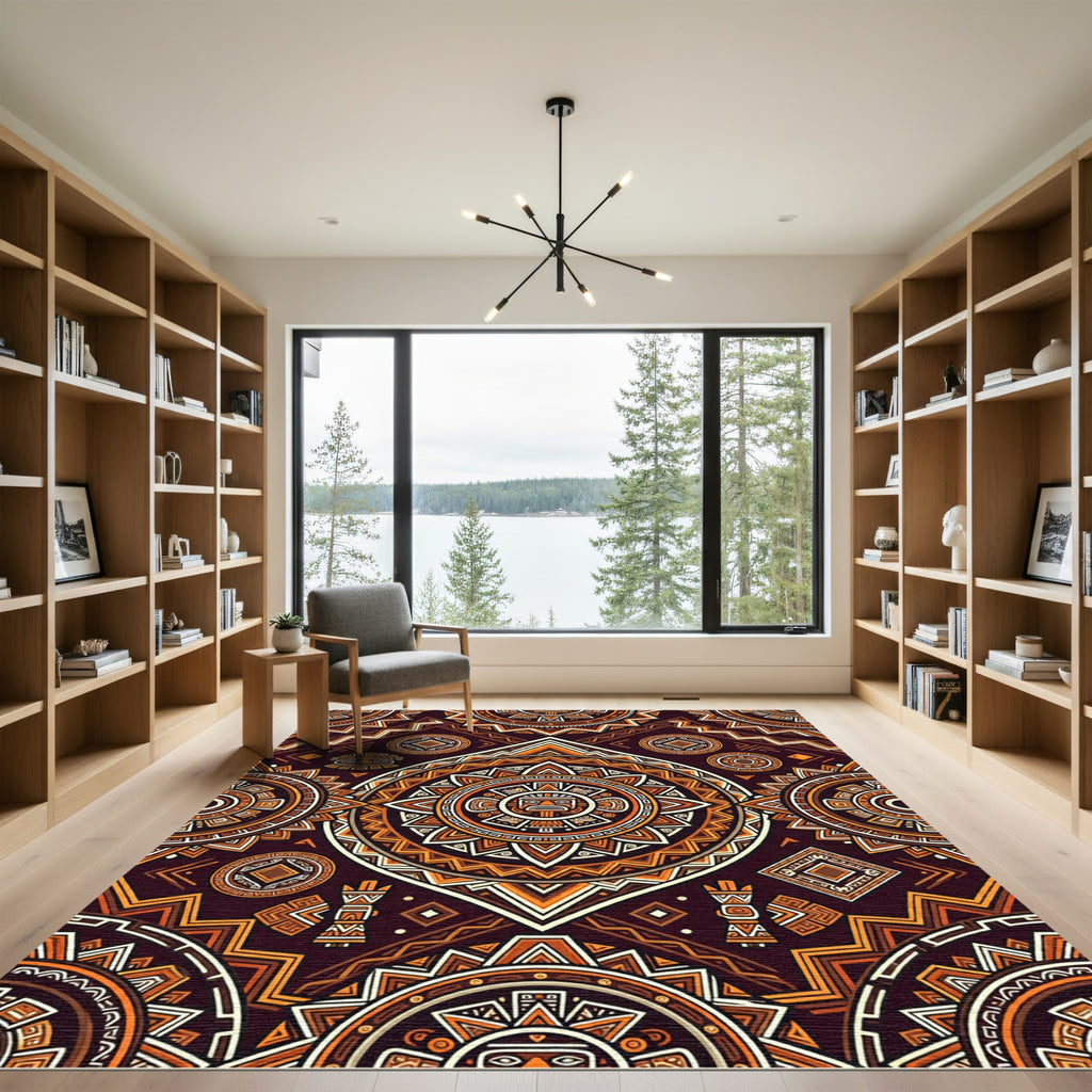 Tribal Sun Medallion Ochre Geometric Rug