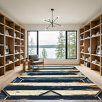 Abstract Navy and Cream Coastal House Stripe Rug
