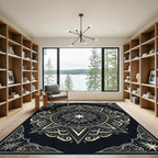 Celestial Monochrome Starburst Geometric Medallion Rug