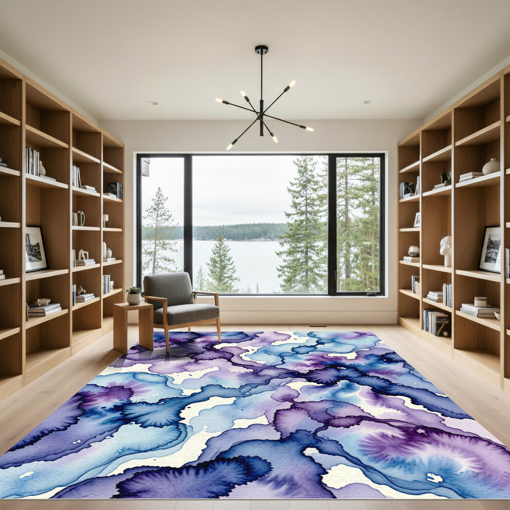 Amethyst Azure Fluid Ink Smear Rug