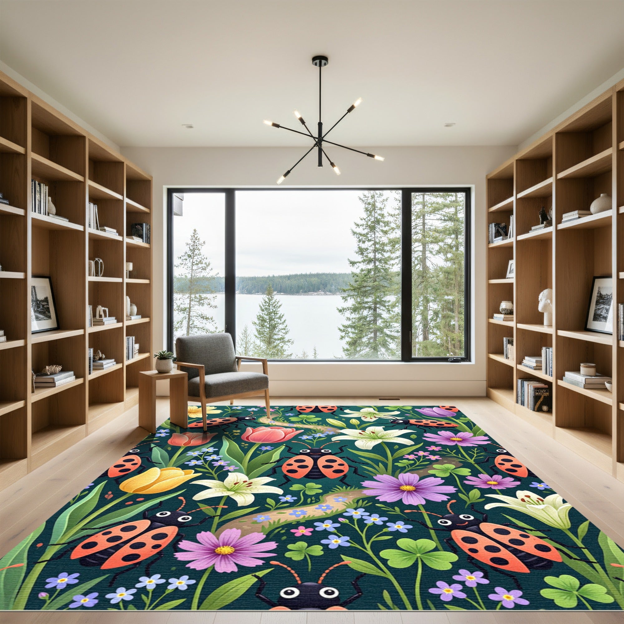 Whimsical Ladybugs and Blooming Garden Rug