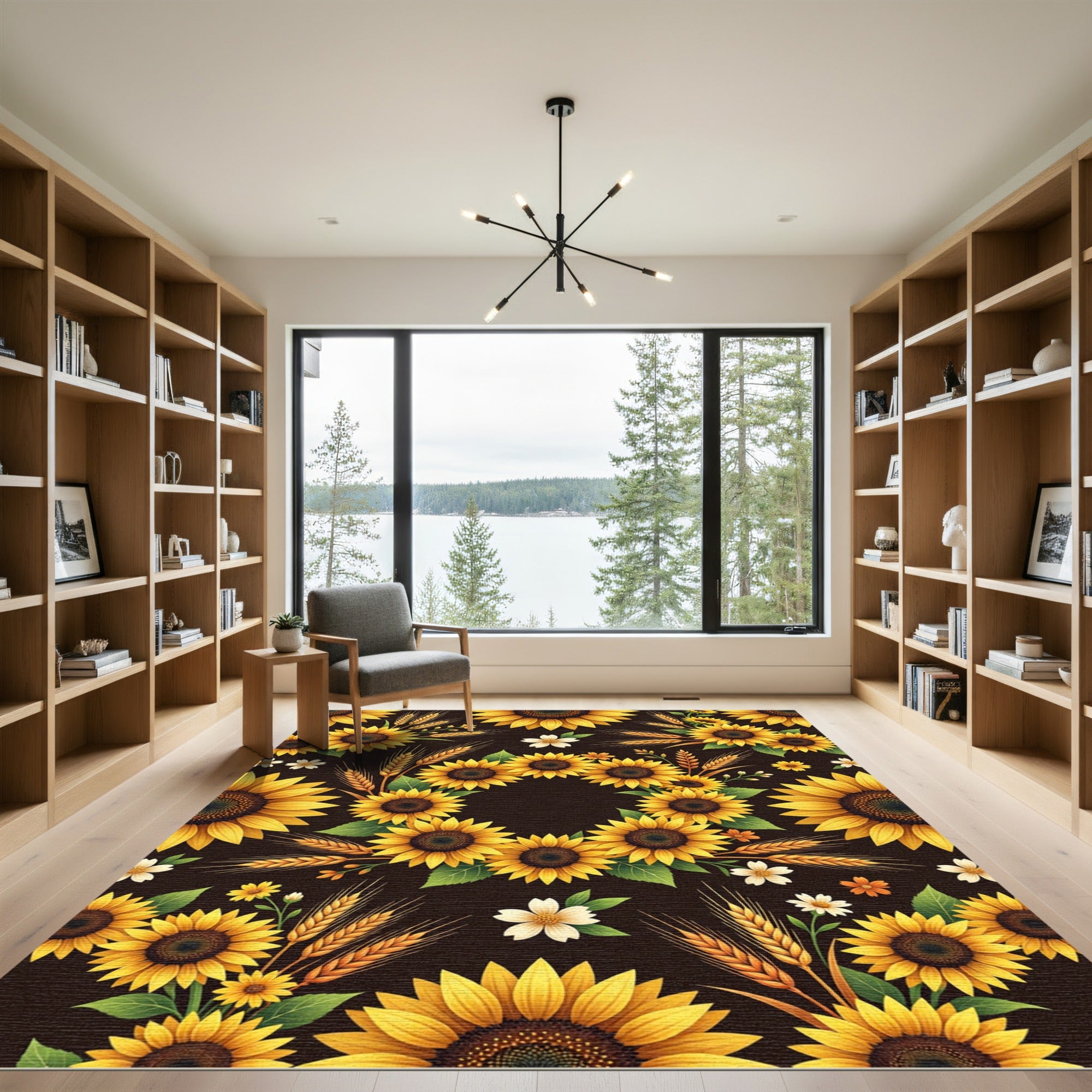 Golden Sunflowers Wheat Stalk Floral Bloom Rug