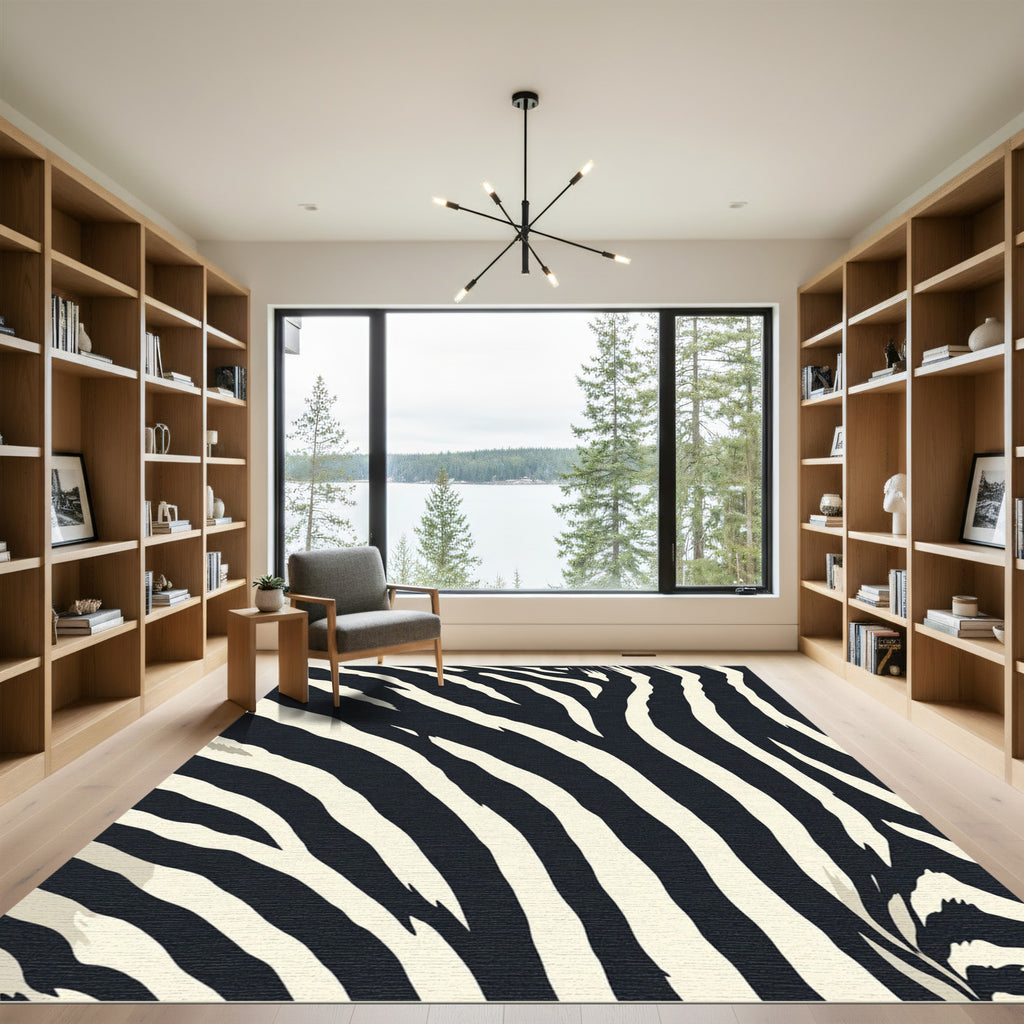 Sharp Monochrome Streak Pattern Rug