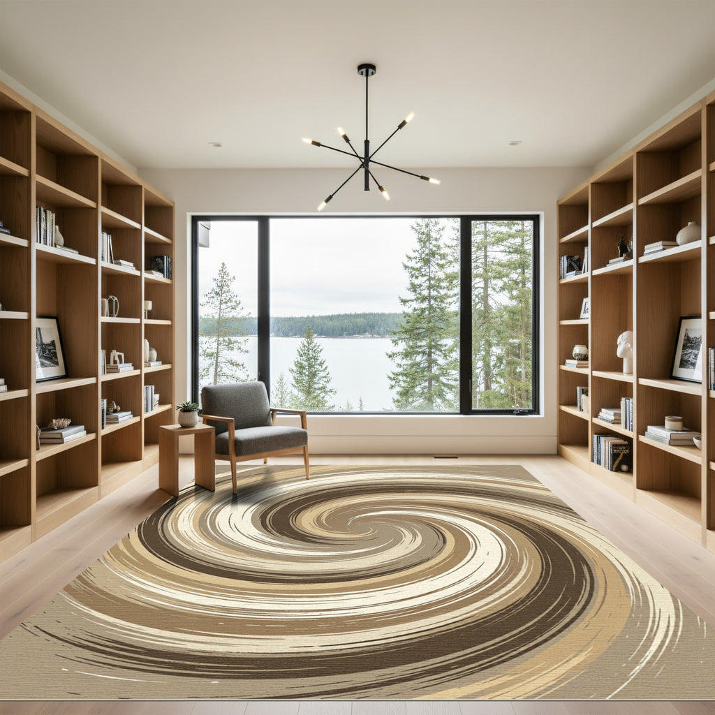Earthy Swirl Abstract Brushstroke Rug