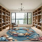 Ocean Life Seashell Starfish Coral Ring Rug