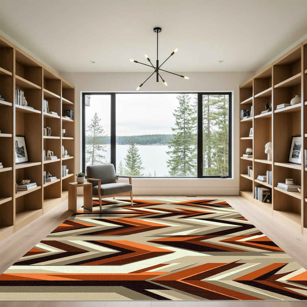 Geometric Orange Chevron Array Rug