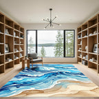 Abstract Ocean Wave Blue Tonal Rug