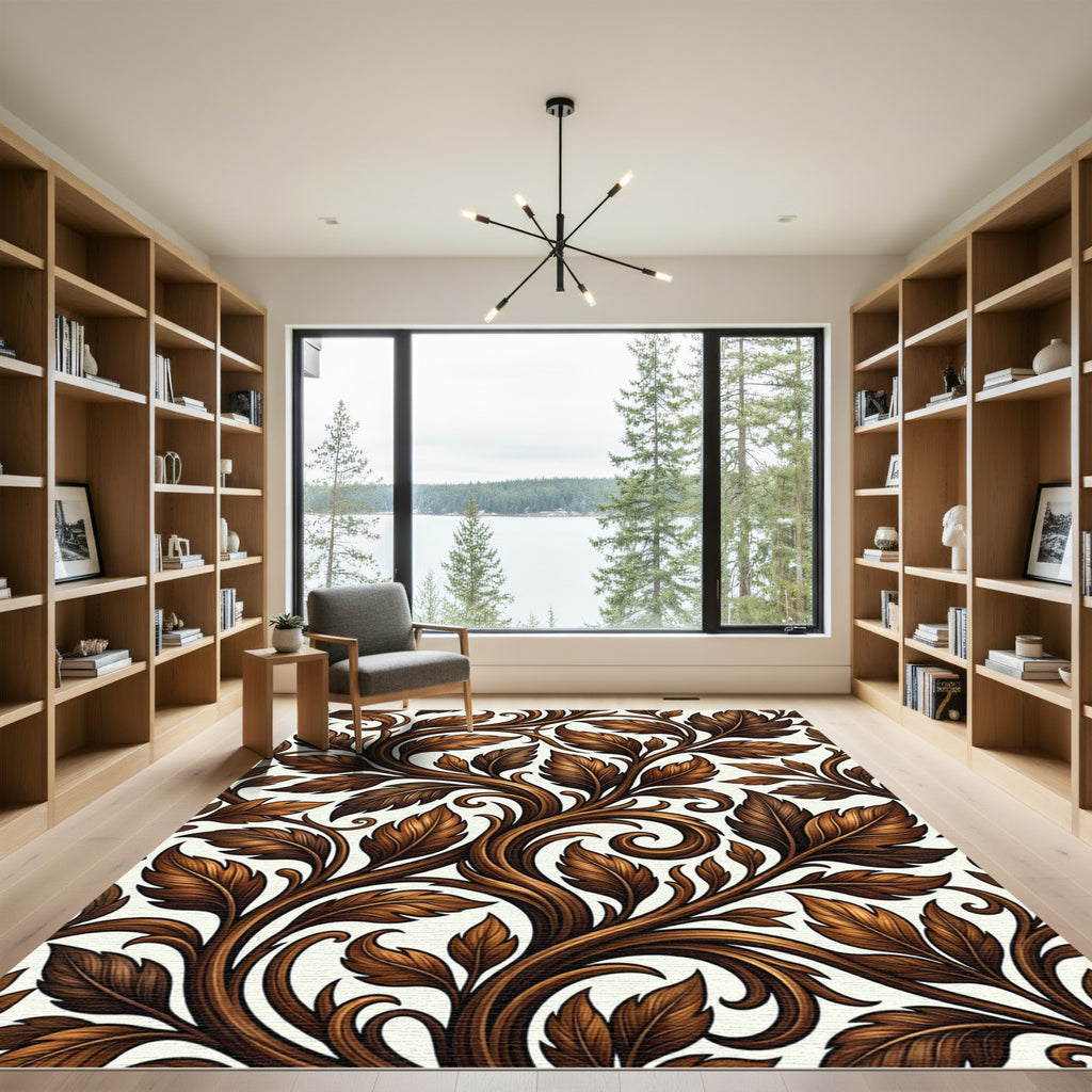 Rich Brown Acanthus Leaf Vine Rug