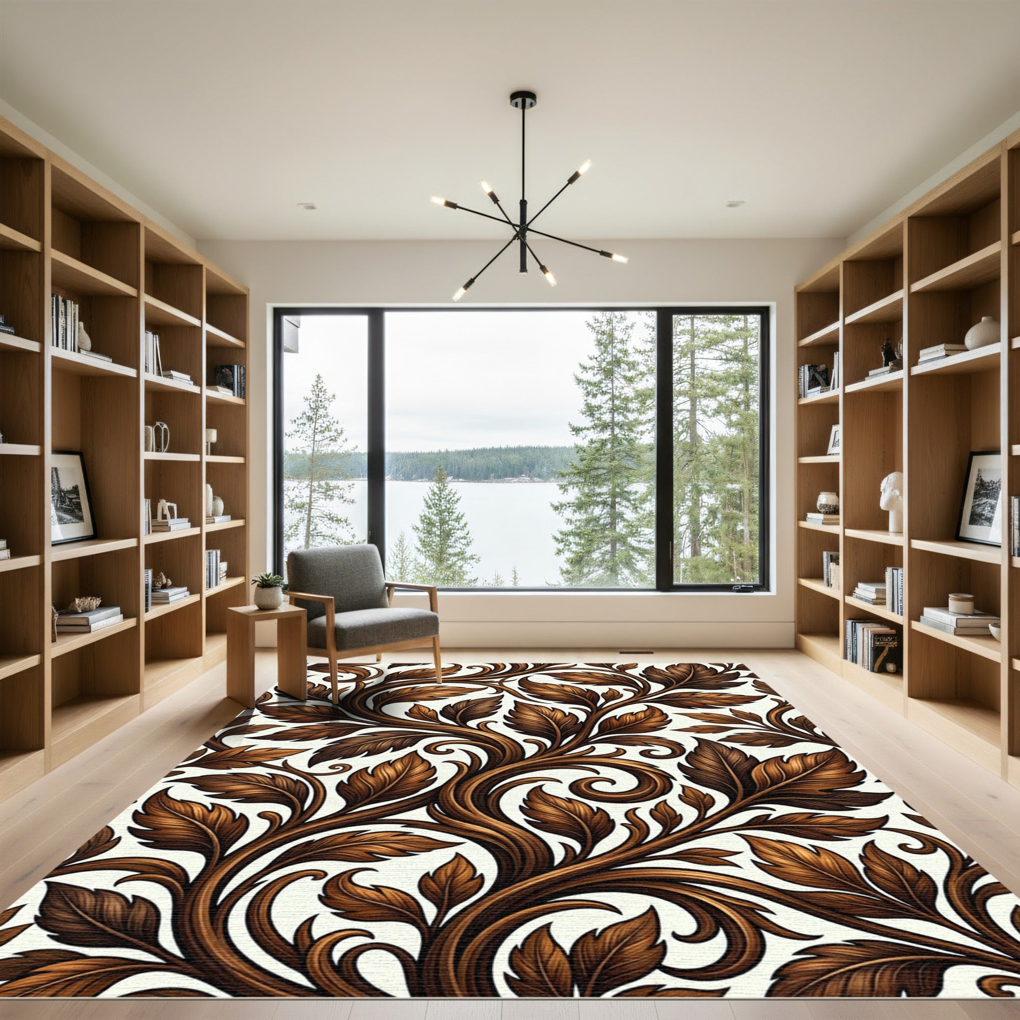 Rich Brown Acanthus Leaf Vine Rug